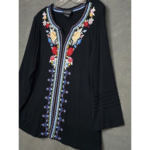 LIV Los Angeles Large Black Floral Embroidered Boho Casual Top Johnny Was - Picture 4 of 8